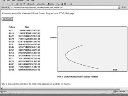 Figure 5.5 Web page showing the computed efficient frontier