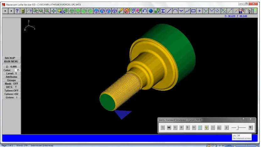 Gambar 1.4. Program mastercam Mill 9 dan hasil simulasi program proses frais 