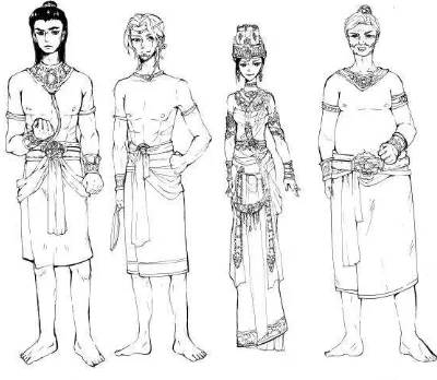 Gambar 5. Desain karakter Gajah Mada, Ra Kembar, Ratu Tribhuwannatunggadewi, dan Arya Tadah ( berurutan dari kiri ke kanan) 