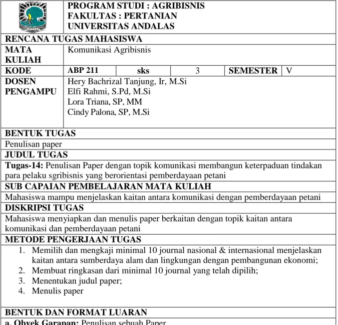 Tabel 4. Rancangan Tugas Mahasiswa 