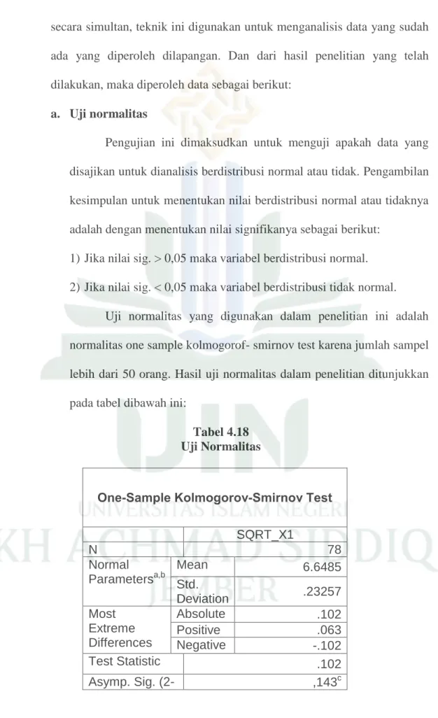 Tabel 4.18  Uji Normalitas 