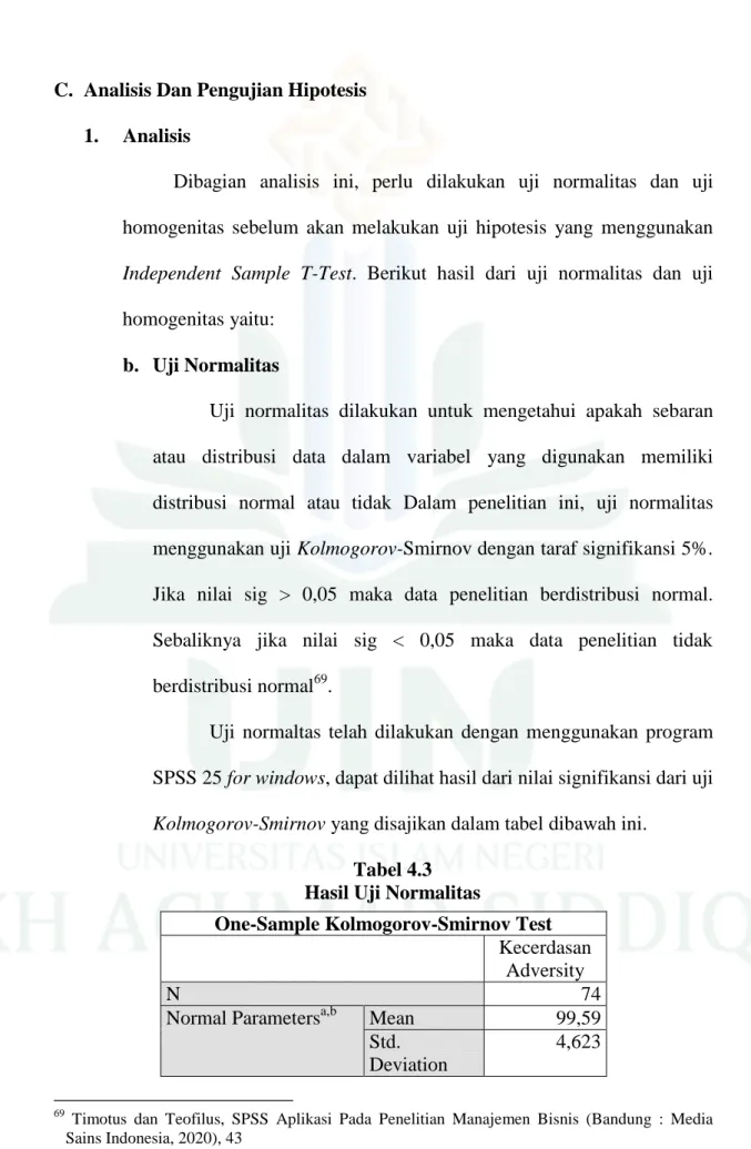 Tabel 4.3  Hasil Uji Normalitas 