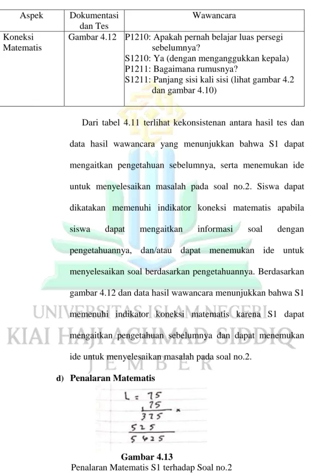 Tabel 4.11  Koneksi Matematis  Aspek  Dokumentasi 