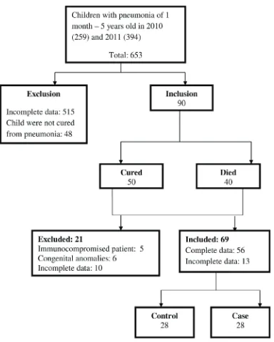 Figure 1 Flow chart on Children of 1 month – 5 years old with Pneumonia in 2010 and     2011 in Department of Child Health of Dr