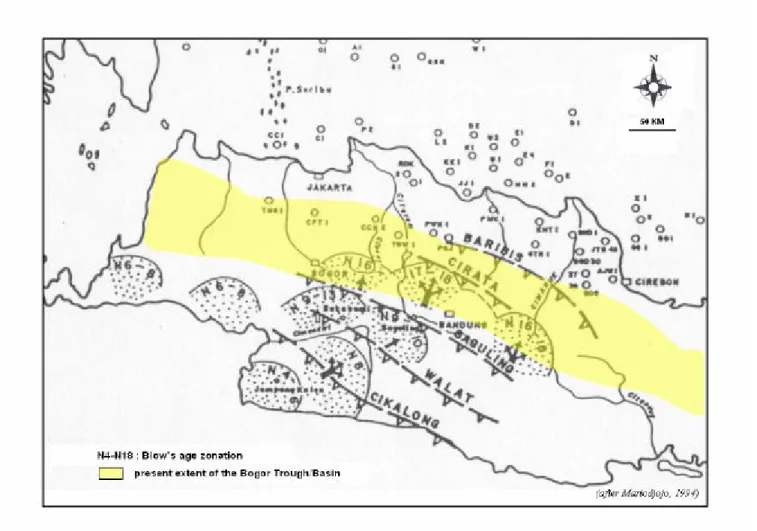 Figure  6  - Migration of thrust fronts and prograding turbiditic volcaniclastic submarine fans in West Java