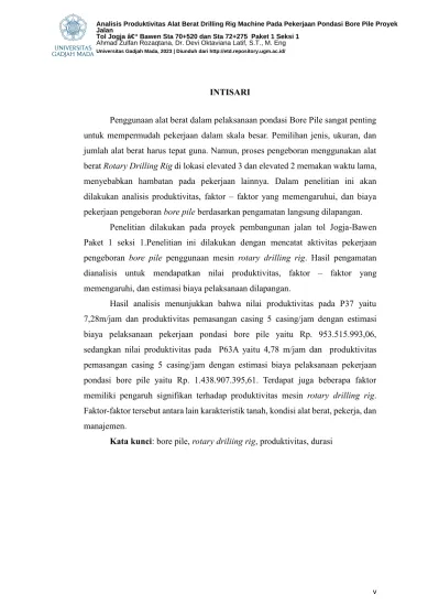 Analisis Produktivitas Dan Biaya Pekerjaan Pengeboran Bore Pile ...