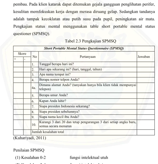Tabel 2.3 Pengkajian SPMSQ 