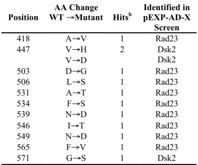 Table 2.2. Point mutations in Rpn1 that disrupt binding to either Rad23 or  Dsk2 in a RY2H system