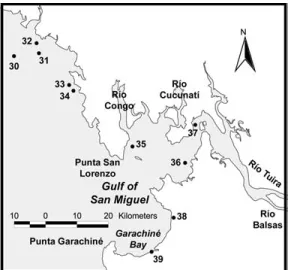 Figure 4. Waterbird nesting sites in the eastern Bay of Panama (part) and Gulf of San Miguel