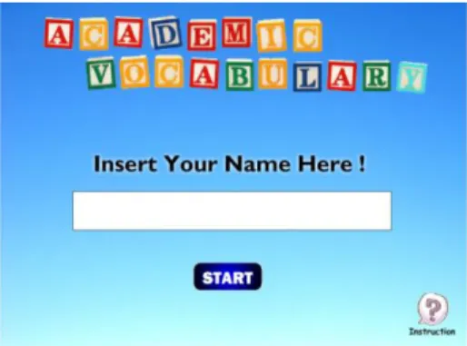 Figure 3 the interface of the a computer-based test for testing academic vocabulary In  the  picture  above,  the  start  page  was  improved