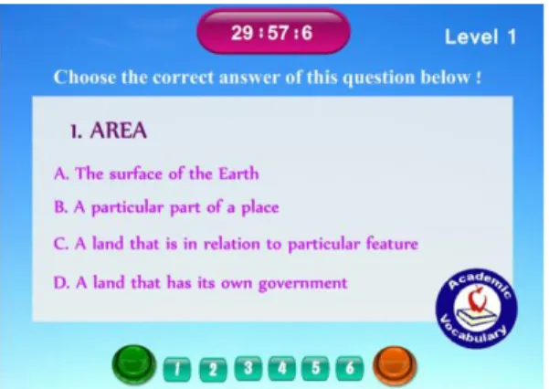 Figure 5 revised page of a computer-based test for testing academic vocabulary  The  revision  of  the  display  slightly  changed  because  the  color  selection  of  letters  was  also  a  consideration