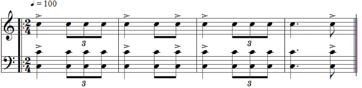 Gambar 5: Regular Rhythms: 2/4 , Triplet, Syncopation dan  