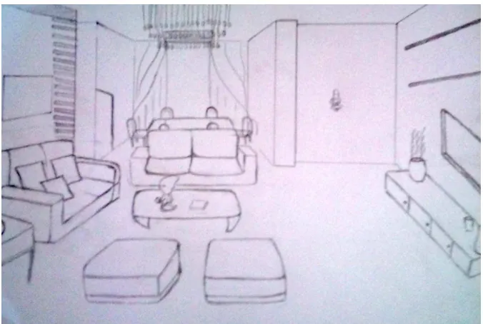 Gambar III.1 tampilan interior ruang keluarga dalam bentuk sketsa 