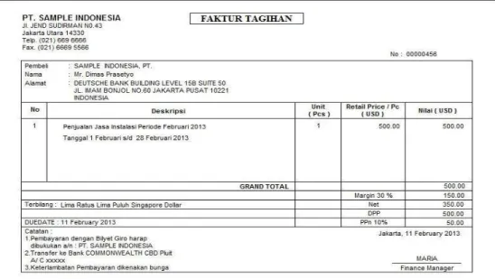 Tabel 2.1 Contoh Buku Pos 
