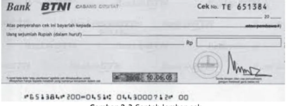 Gambar 2.3 Contoh lembar cek 