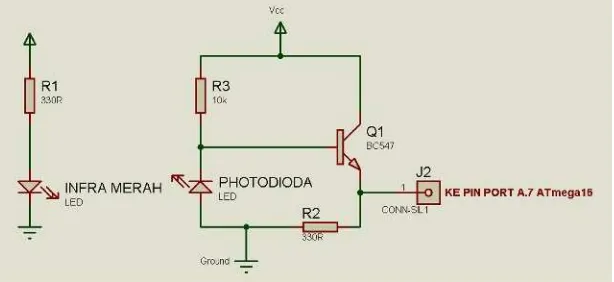 Gambar 3.15 Hubungan Rangkaian Sensor Infra Merah C2 dengan ATmega 16