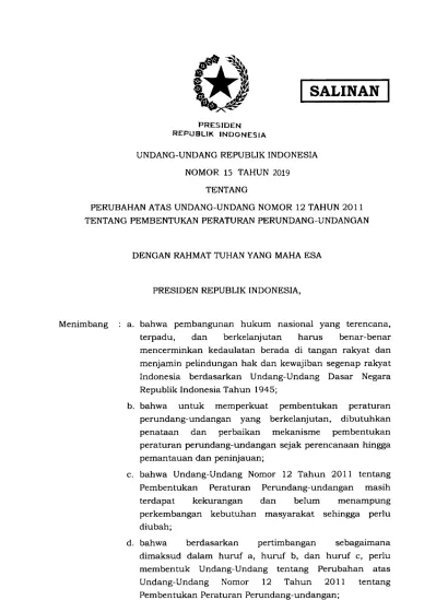 Undang-Undang Nomor 15 Tahun 2019 tentang Perubahan Atas Undang-Undang ...