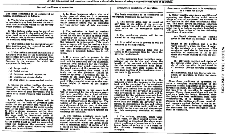 TABLE  l.-Basic  conditions  for  including  the  effects  of  loater  hummer  in  the  design  of  turbine  penstocks