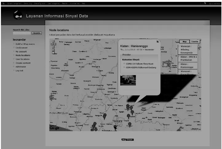 Figure 2.  The web-based Map Information System of Internet Access Service mobile phone in rural areas of Daerah Istimewa Yogyakarta