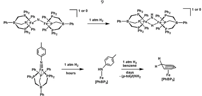 Figure 1.6. Examples of hydrogenations of Fe-N bonds that  are relevant to N 2