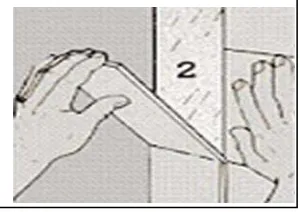 Gambar 6. : Cara memasang tegel keramik untuk mendapatkan posisi                      yang rapi dengan memukul tegel keramik memakai palu kayu 