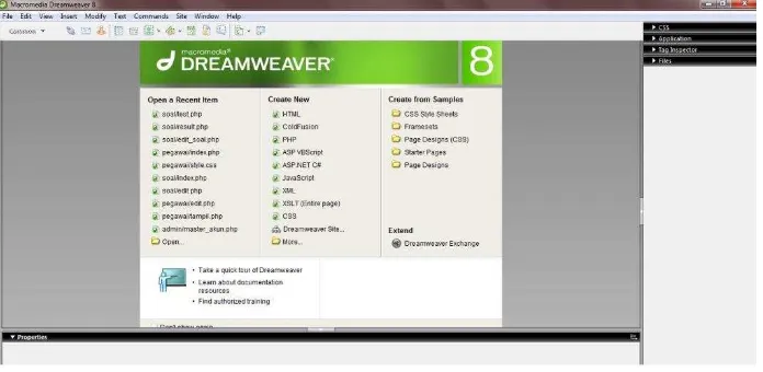 Gambar 2.6 Tampilan Halaman Utama Macromedia Dreamweaver 8 