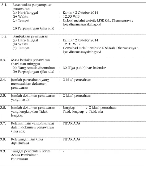 Tabel 3. Pemasukan dan Pembukaan Penawaran 