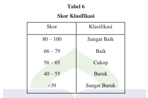 Tabel 6  Skor Klasifikasi 
