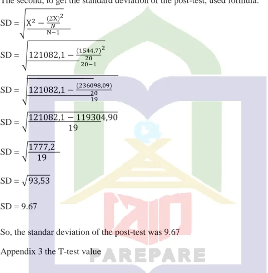 Table 4.6 The Worksheet of Calculate Score of Pre-test and Post-test  