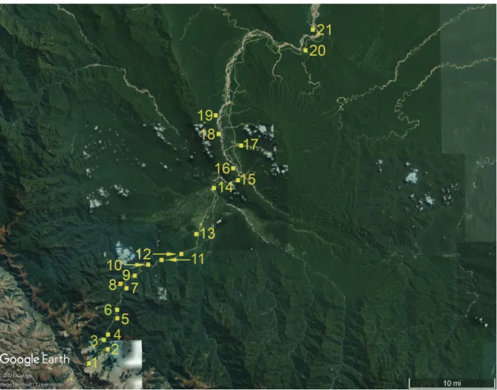Figure 2. Location of major sampling sites. The numbers reference Table 1. 