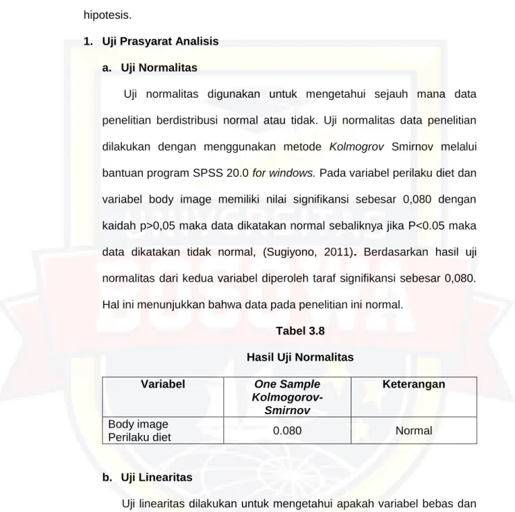 Tabel 3.8  Hasil Uji Normalitas  Variabel  One Sample 