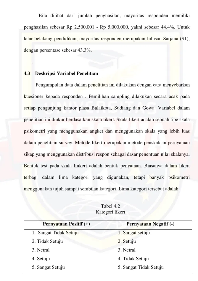 Tabel 4.2   Kategori likert 