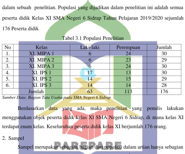 Tabel 3.1 Populasi Penelitian  