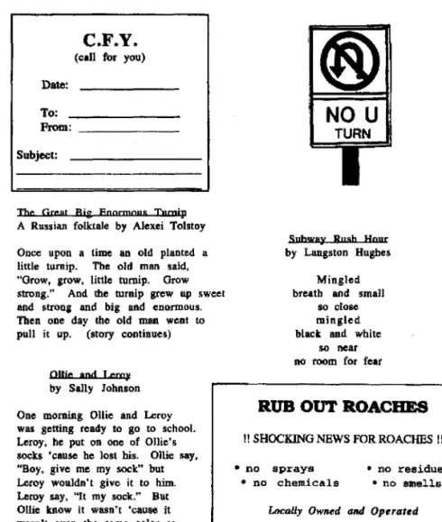 FIG. 2.1. Language events. The poem, "Subway Rush Hour" is from Collected Poems by Langston Hughes