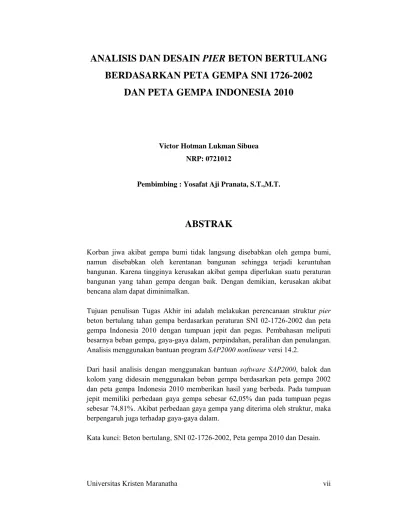 Analisis dan Desain Pier Beton Bertulang Berdasarkan Peta Gempa SNI ...