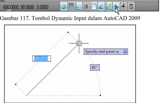 Gambar 117. Tombol Dynamic Input dalam AutoCAD 2009  