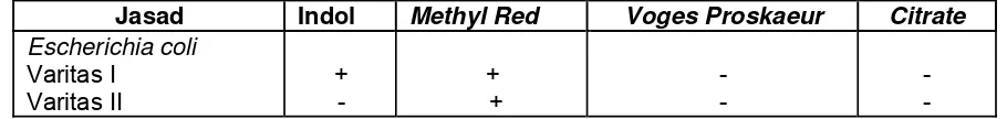 Tabel B.2 - Reaksi biokimia E. coli pada uji IMVIC 