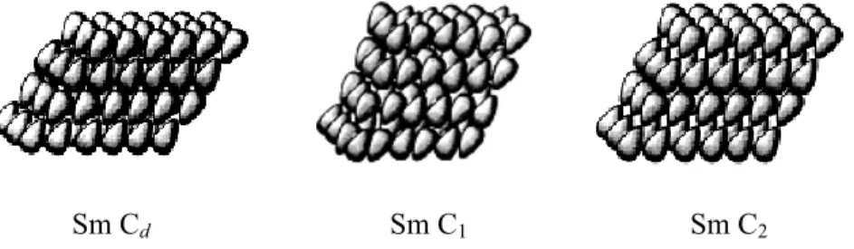 Fig. 11. Illustrating the molecular structures of SmC d , SmC 1 , and SmC 2  mesophases.