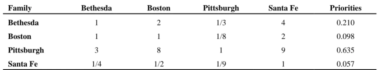 Table 5 Synthesis using the distributive mode to obtain the overall priorities for the alternatives 