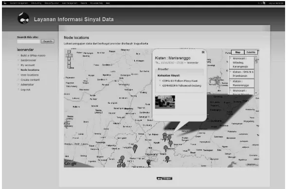 Gambar 2. Sistem Informasi Peta Layanan Akses Internet Telepon seluler berbasis web daerah pedesaan di Daerah Istimewa Yogyakarta