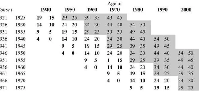 Figure 1Layout of Census IPUMS Data by Birth Cohort and Year
