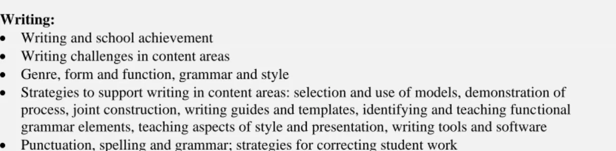 Figure 1. Outline of topics and instructional sequence in a core curriculum literacy unit