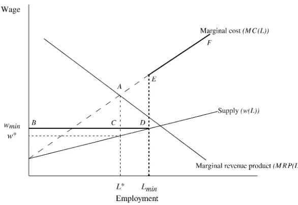 Figure 3Illustration of Monopsony Equilibrium with Minimum Wage (Bold line denotes
