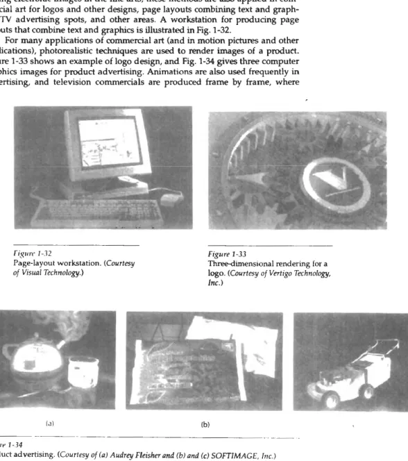 Figure 1-33 shows an example of  logo design, and Fig. 1-34 gives  three  computer  graphics images for product advertising