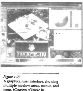 Figure  1-73 illustrates a  typical  graphical  mterface,  containing  a  window  manager, menu displays, and icons