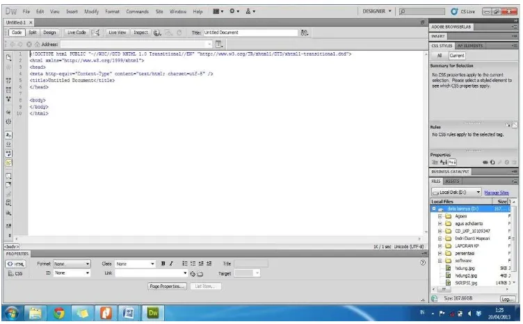 Gambar II.3 Tampilan Adobe Dreamweaver CS5 
