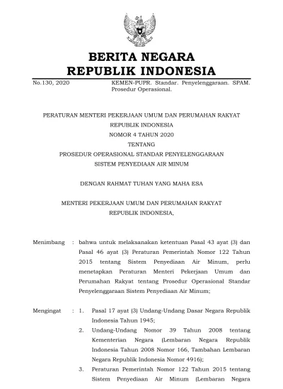 Peraturan Menteri PUPR tentang Prosedur Operasional Standar ...