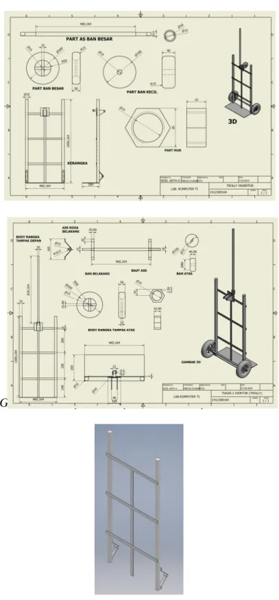 Gambar 3.2 Layout Trolly Inventor + Layout Per-Part. 