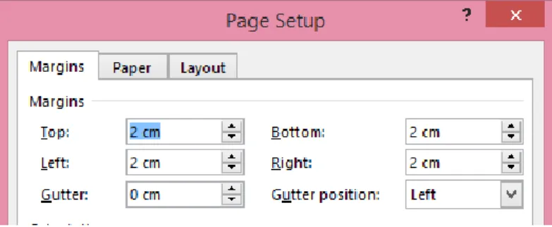 Gambar 4. Laman Page Setup (Margin)  Keterangan: