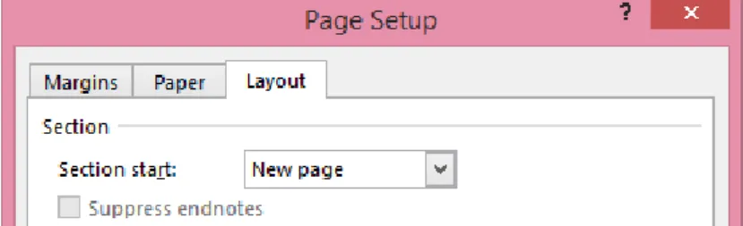 Gambar 6. Laman Page Setup (Layout)  Keterangan: 
